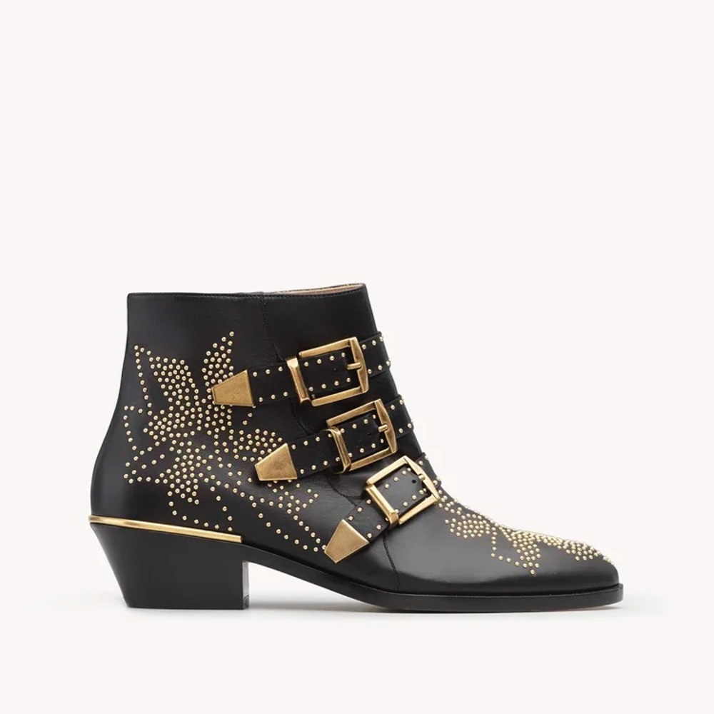 Chloe Black and Gold Ankle Boots